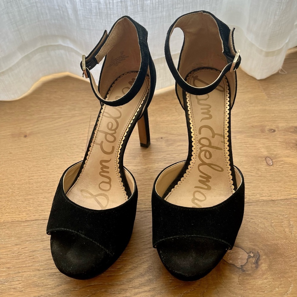 Sam Edelman Black Suede Peep Toe Sandals